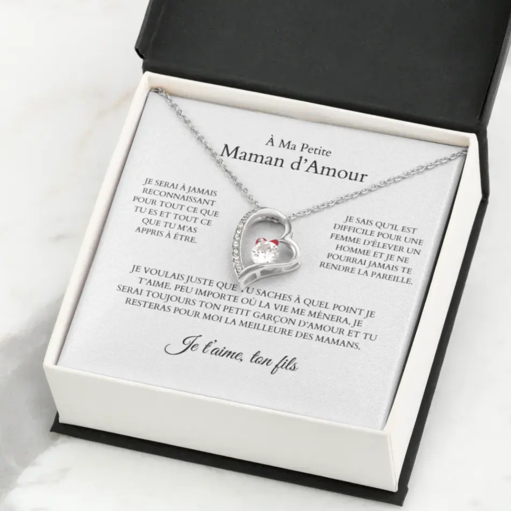 À Ma Petite Maman d'Amour - Collier avec pendentif coeur &amp; carte personnalisée